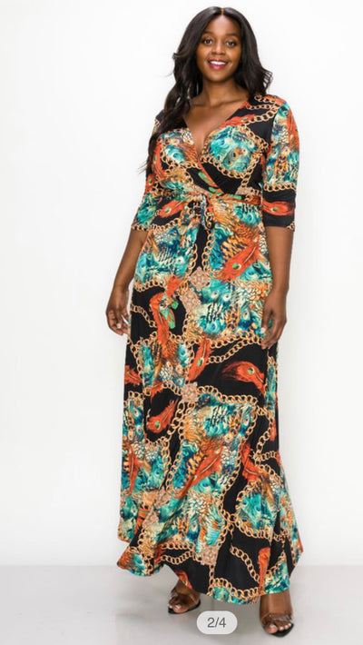 Peacock Plus Size Maxi Dress ROCKED BY ROCKIE