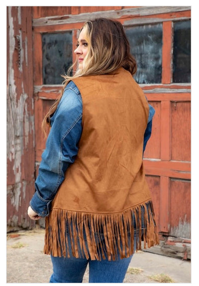 Camel Suede Fringe Vest