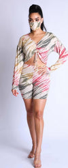 Beige Tie-Dye 3 Piece Biker Set