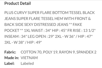 Black Bell Bottom Jeans Plus Size - ROCKED BY ROCKIE