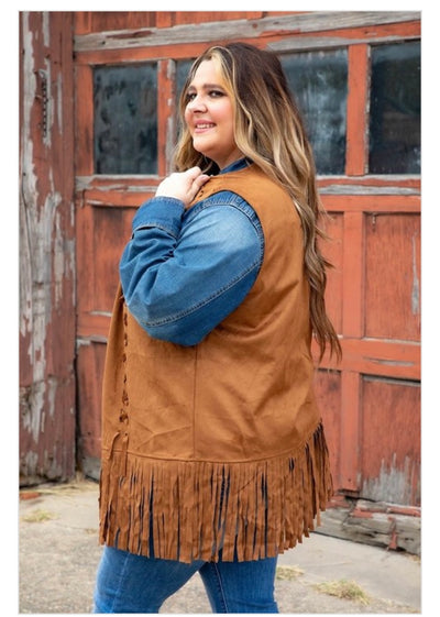 Camel Suede Fringe Vest