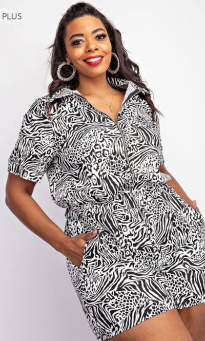 Plus Size Zebra Print Romper