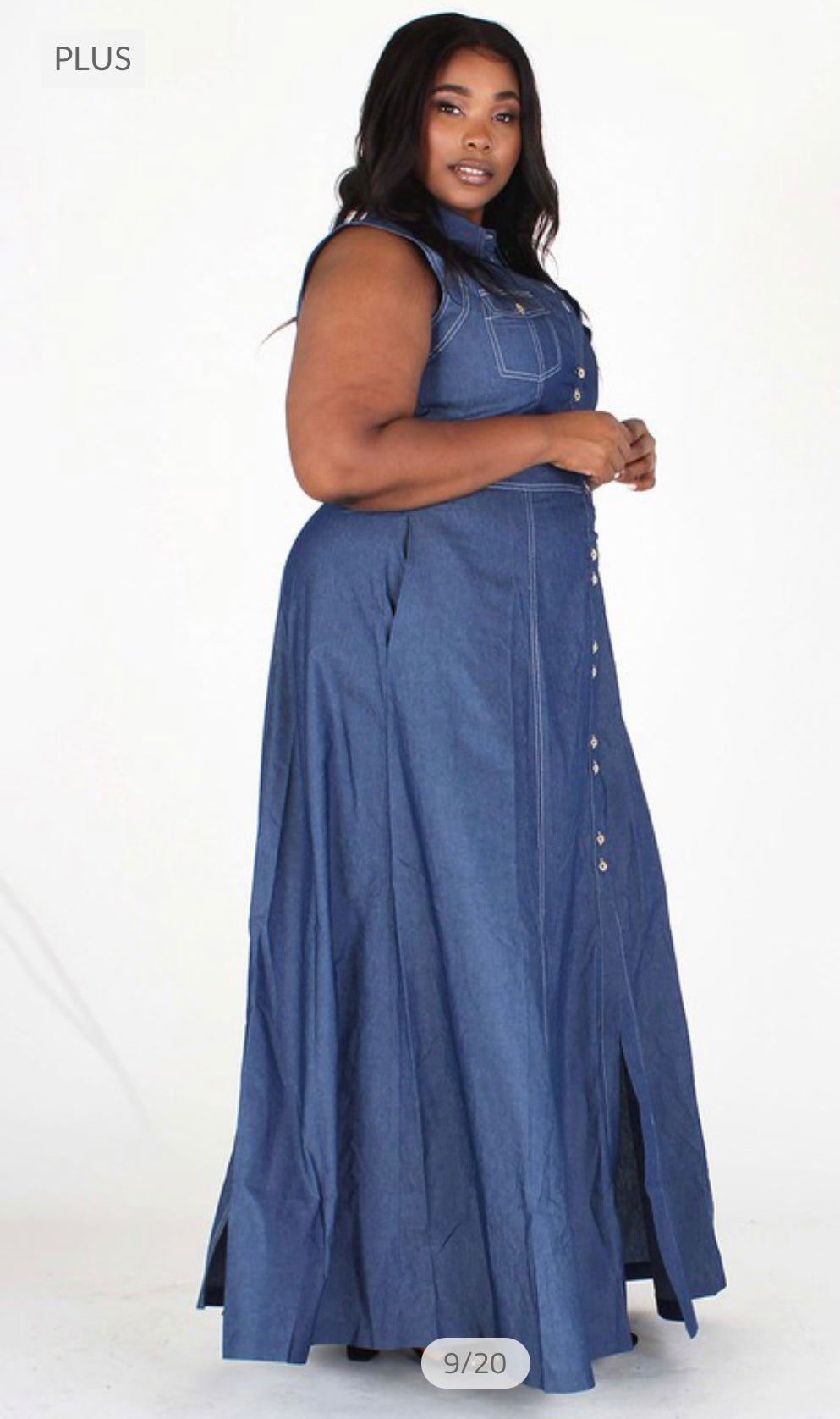 Blue Denim Dress / Long Dress / Floor Length Dress / Plus Size