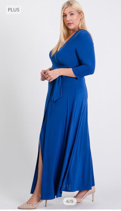 Solid Blue Plus Size Maxi Dress