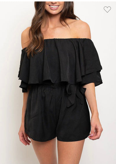 Ruffle Me Black Romper