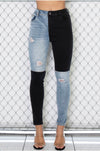 Color Block Washed Denim Pants